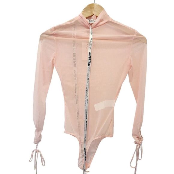 HOUSE OF CB CAROVI  POWDER PINK SHEER MESH BODYSUIT - Picture 12 of 13